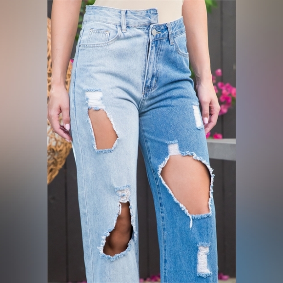 GSW Women's Blue Ripped Distressed Contrast Colorblock Jeans - Picture 4 of 9